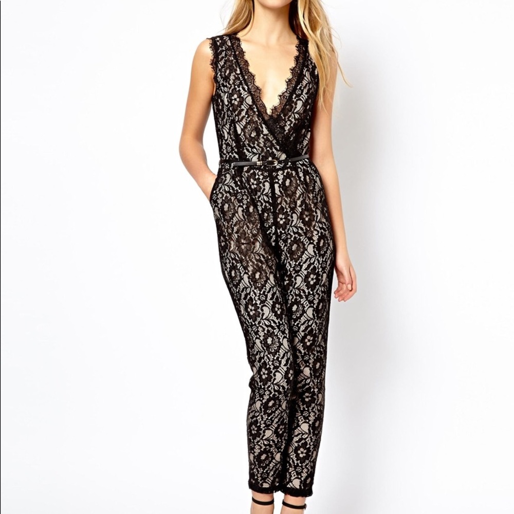 Black lace jumpsuit with pockets